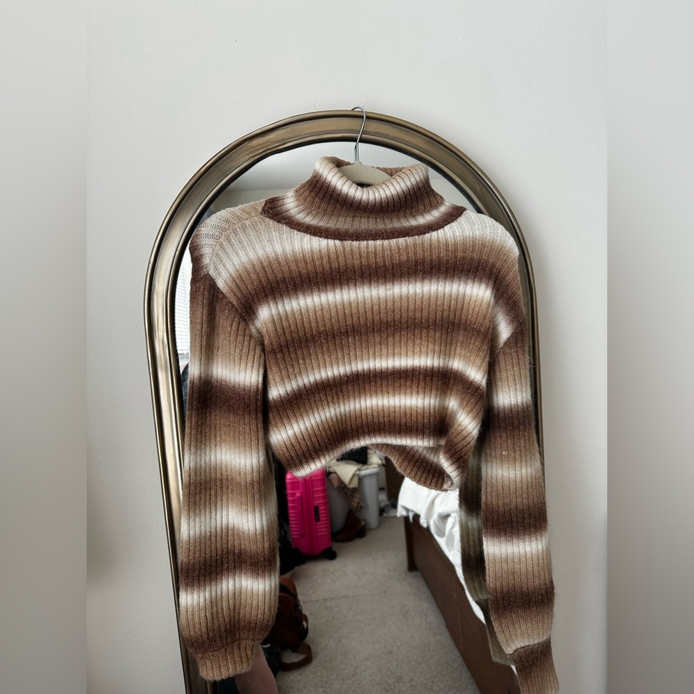 12th Tribe Striped Cropped Turtleneck Sweater